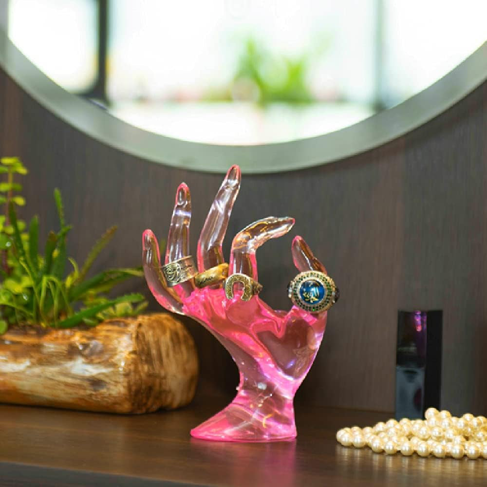 Ring Holder, Pink Room Decor, Hand Jewelry Display Holder, Danish Pastel Room Decor, Preppy Decor, Mannequin Hand, Polyresin, 7 Inch (Pink)