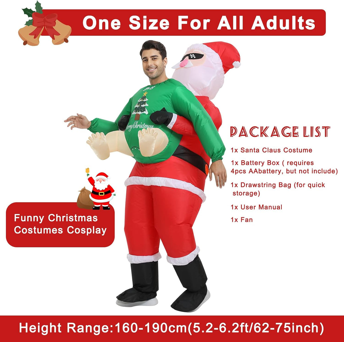 Inflatable Santa Costume for Adult, Christmas Inflatable Costume Santa Claus Blow up Costumes for Men Women Christmas Cosplay Party