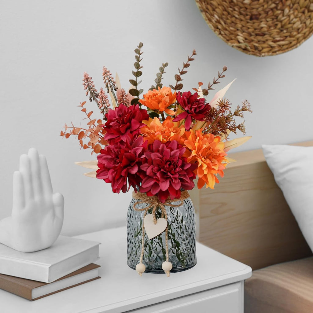 Fake Fall Flowers in Vase,Faux Flowers in Vase,Fall Floral Arrangement,Fall Centerpieces for Tables,Artificial Flowers,Kitchen Decor,Coffee Table Decor