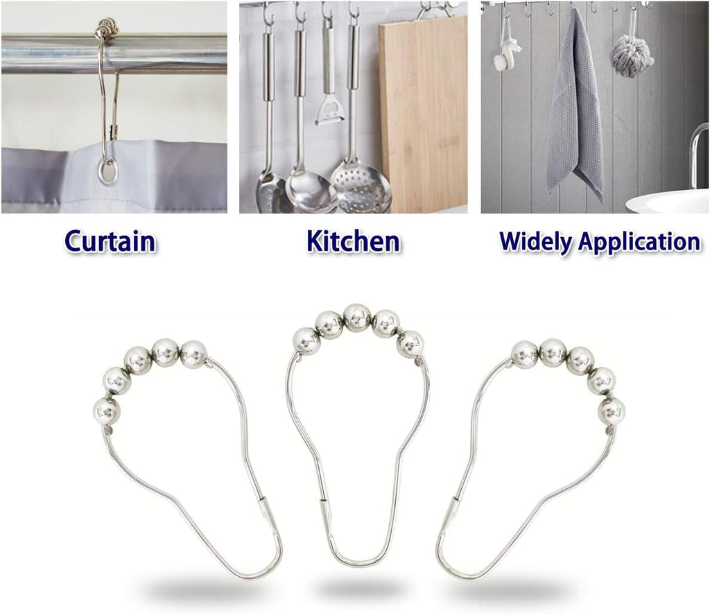 Shower Curtain Hooks Rings for Bathroom, 12PCS Chrome Stainless Steel Rust Resistant Shower Rings for Curtains Kitchen Utensils Bathroom Decorations, Etc.