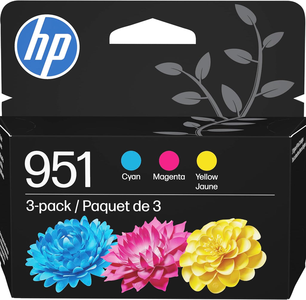 HP 951 Cyan, Magenta, Yellow Ink Cartridges (3 Pack) | Works with Officejet 8600, Officejet Pro 251Dw, 276Dw, 8100, 8610, 8620, 8630 | Eligible for Instant Ink | CR314FN