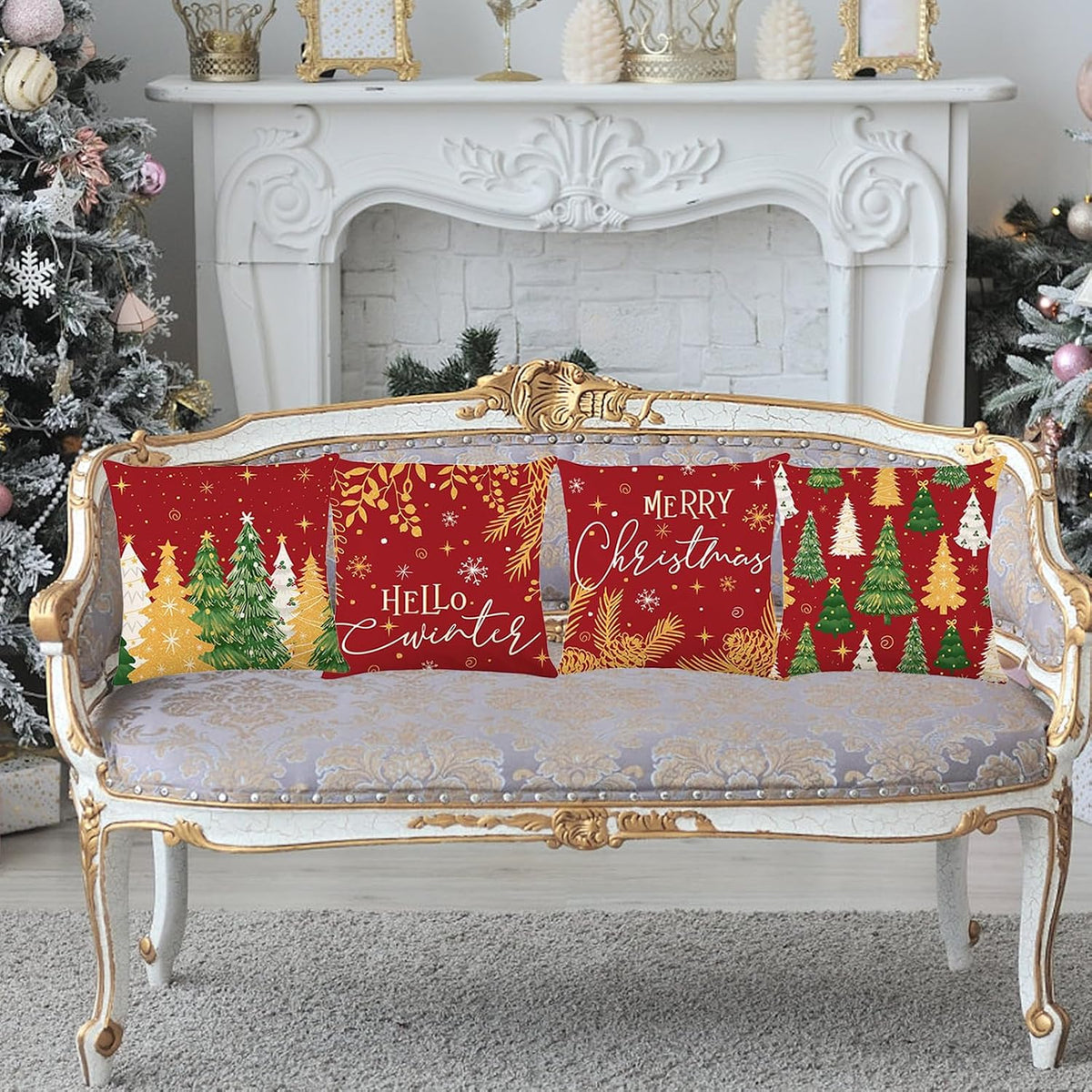 Christmas Decorations - Christmas Pillow Covers 18 X 18 Inches Set of 4,Xmas Tree Throw Pillow Cases Winter Holiday Decor for Sofa Living Room