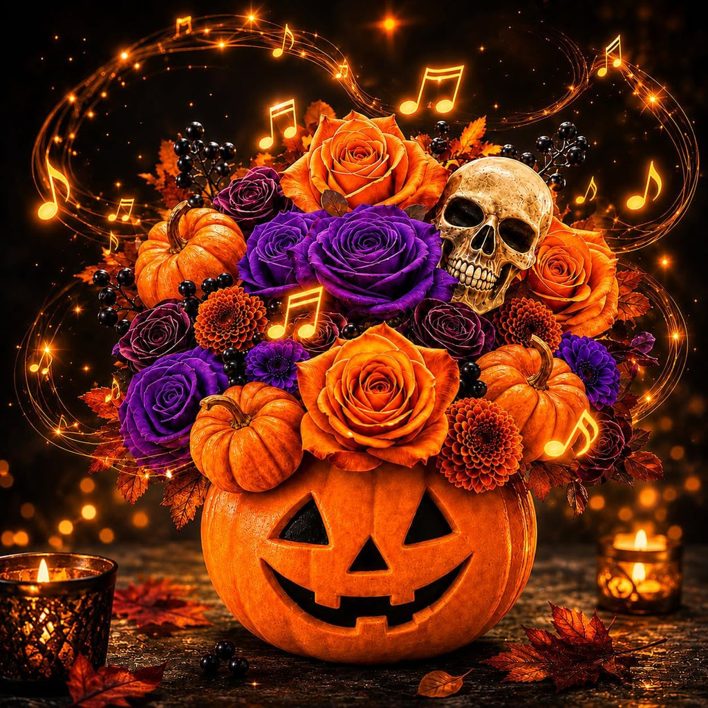 Halloween Bouquet Card with Music and Lights, Halloween Card with Skeleton, Halloween Gifts for Men, Women, Spooky Musical Greeting Card
