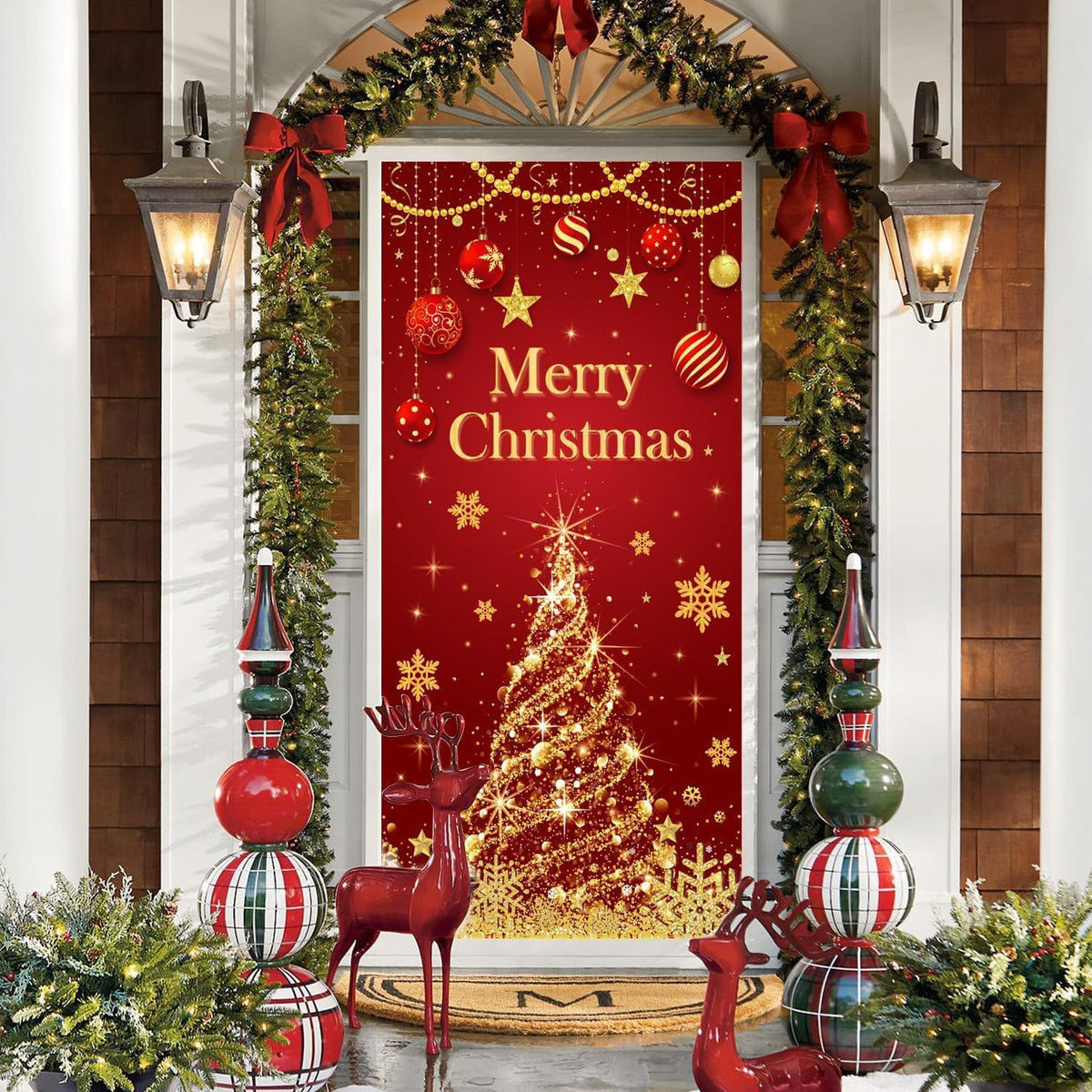 Christmas Tree Door Cover Christmas Door Decorations Christmas Door Banner Front Door Christmas Decorations Christmas Proch Sign for Christmas Holiday Decorations