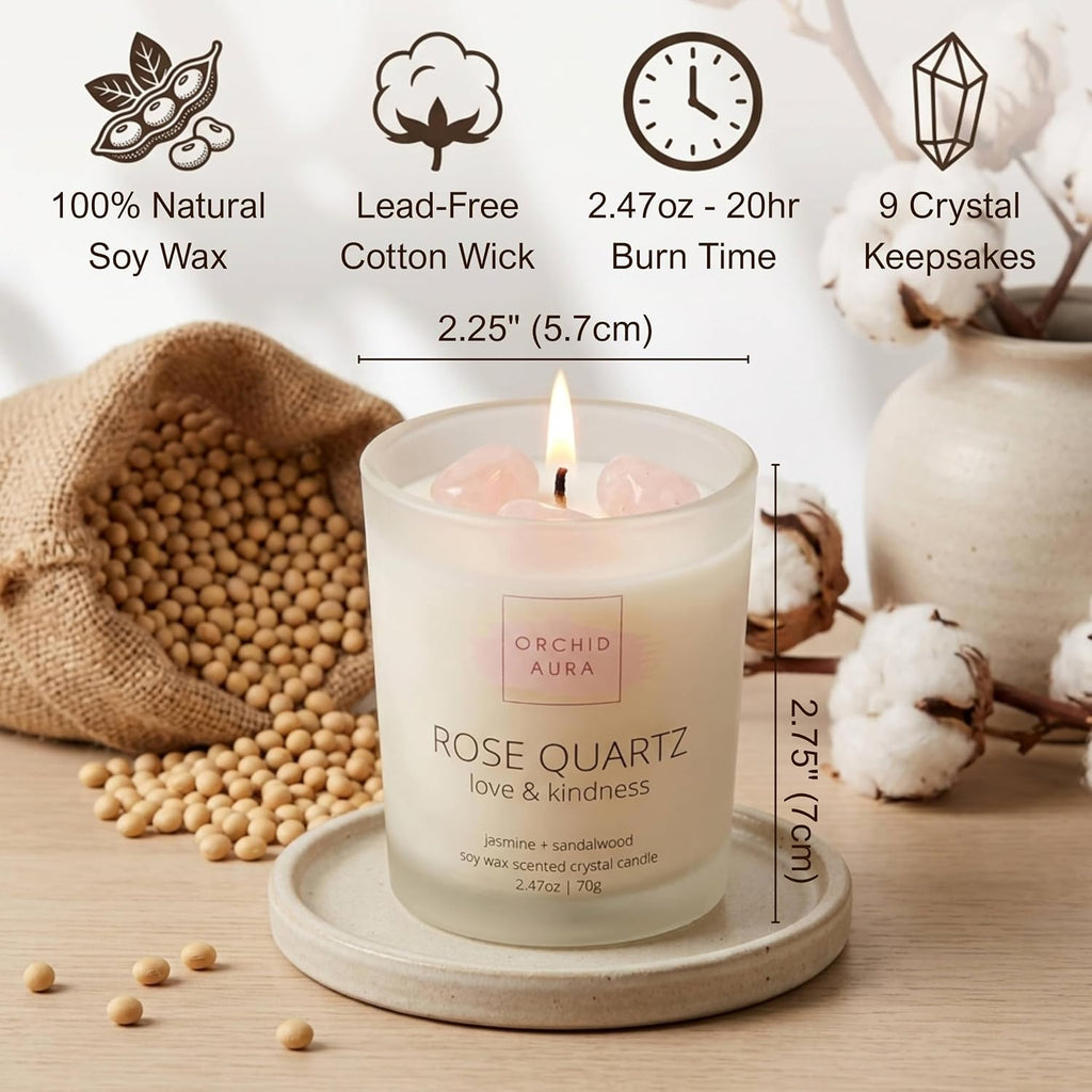 Soy Candles with Healing Crystals. Citrine, Rose Quartz, Amethyst Crystal.