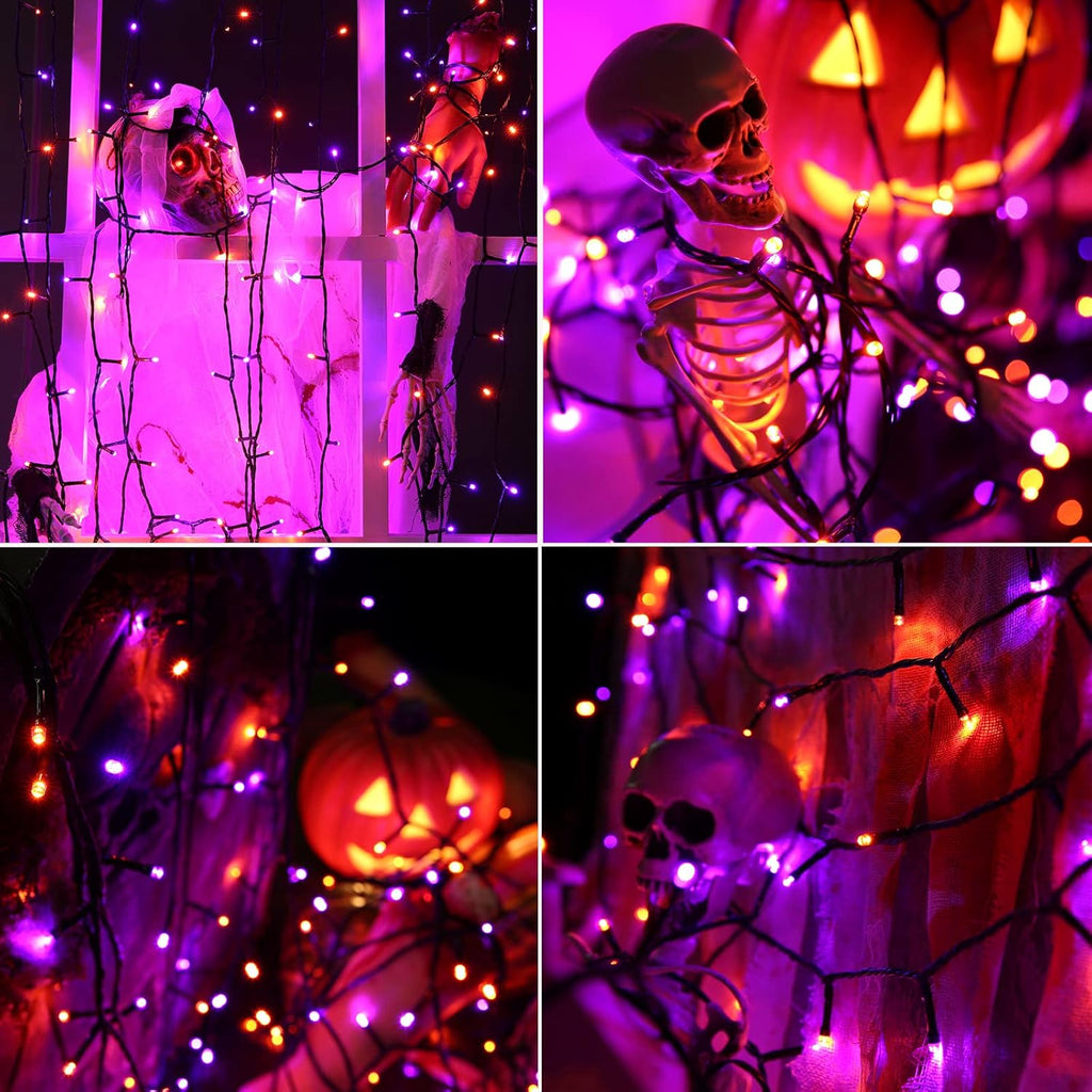 Orange and Purple Halloween Lights, 114Ft 300 LED Halloween String Lights