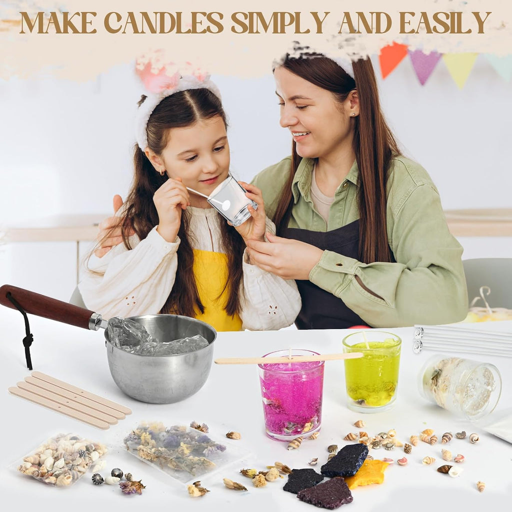 Jelly Candle Making Kit, DIY Candle Making Kit for Adults, 1.5 Lb Gel Wax for Candle Making, DIY Jelly Wax Melts, Candle Wick, Dried Flowers, Conch, Sand, Dye, Crafting Valentine'S Day Gift