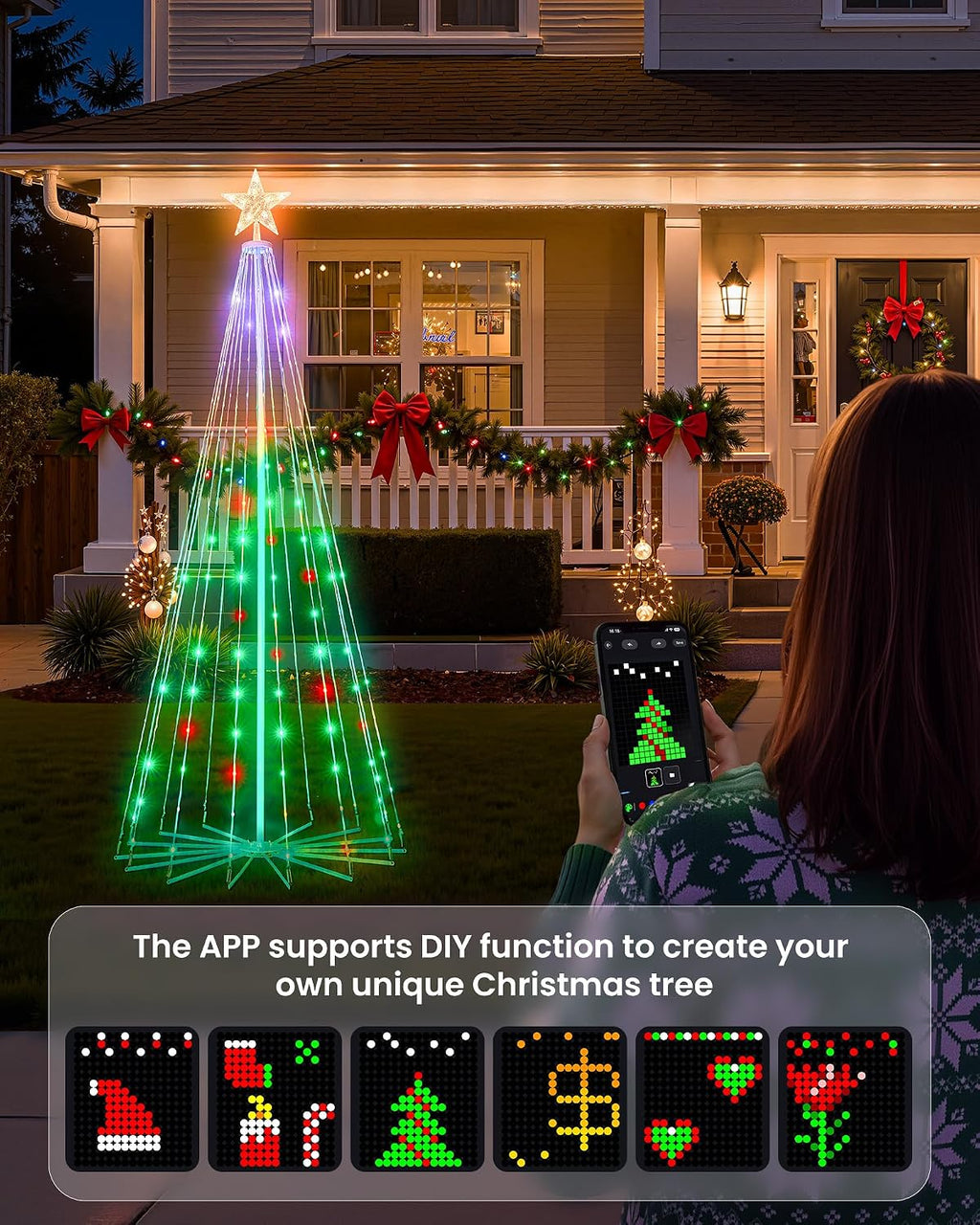 Smart Christmas Cone Tree LED Light, 6Ft 265LED Music Sync with APP Control