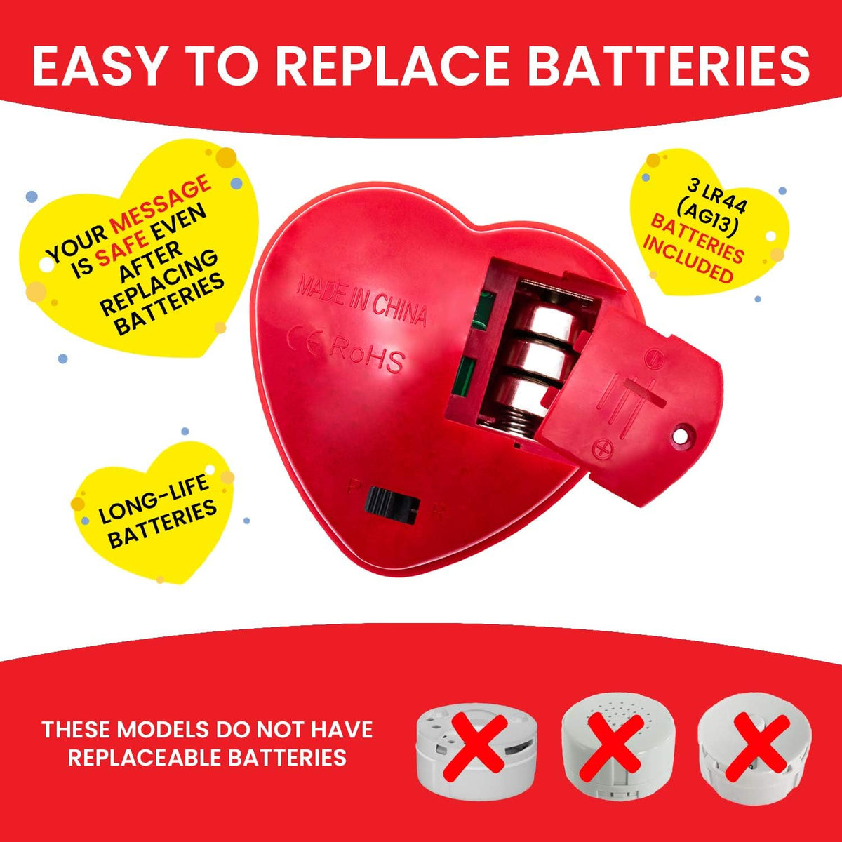 Voice Recorder for Stuffed Animal | 2 Pack - 30 Sec Voice Box for Stuffed Animal | Recording Safe Recordable Heart Button | Sound Module Insert for Build a Bear, Kids, Teddy, Toy and Gifts Red