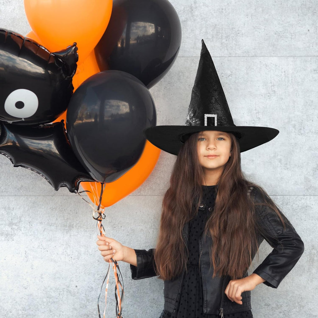 JXITON Halloween Witch Hat Black Costume Witches Hats with Buckle Faux Leather Witch Hat for Women Men Witch Wizard Costume Cosplay Party Supply