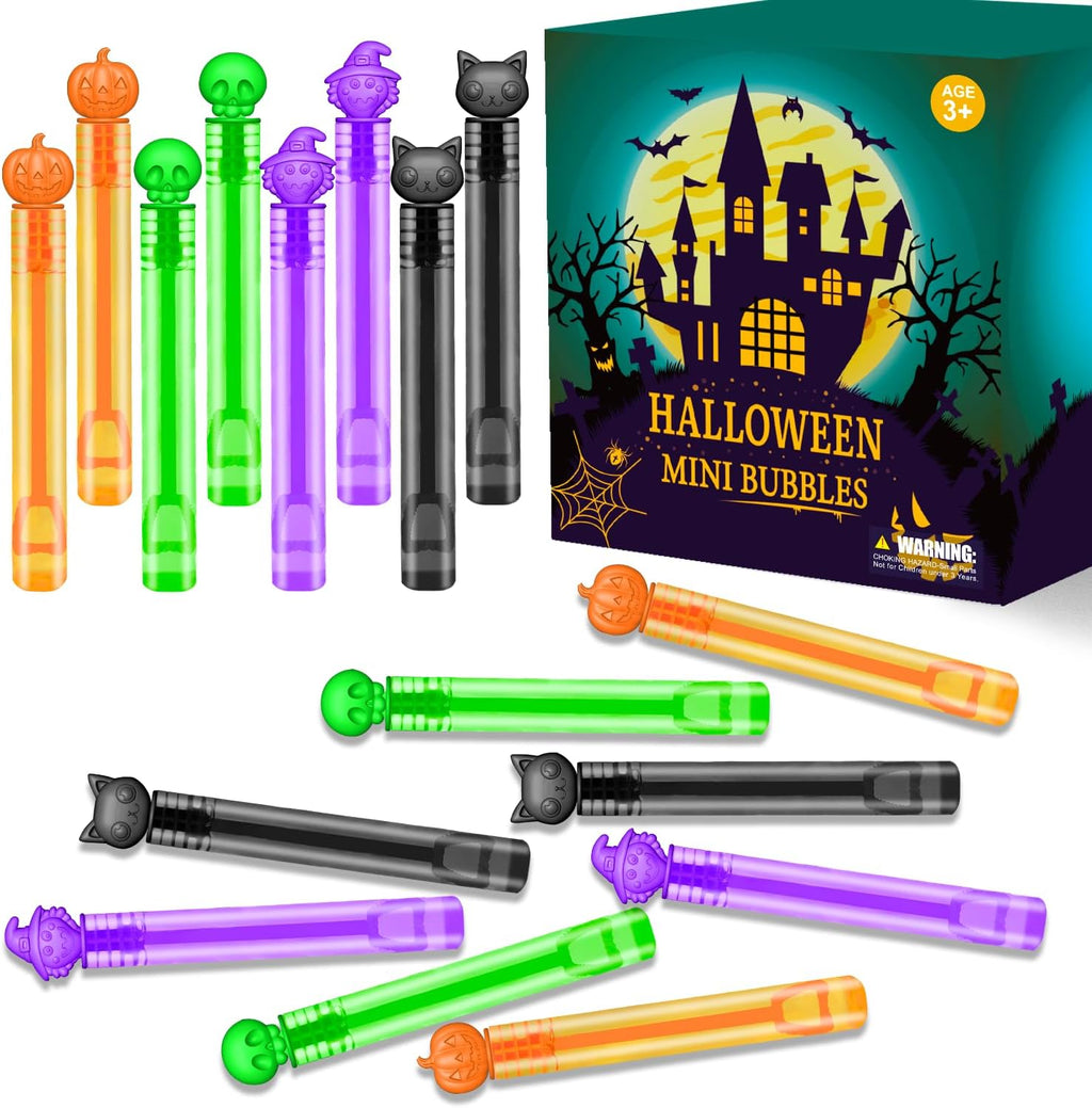 Halloween Treats Non Candy for Toddlers 24 PCS, Mini Bubble Wands Prizes Toys Gifts Bags for Kids, Small Halloween Birthday Classroom Party Basket Goody Bag Stuffer Trinkets Stuff for Boys Girls