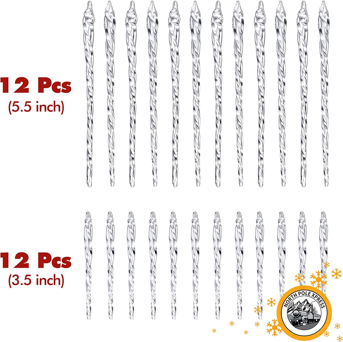 Twisted Clear Glass Icicle Christmas Ornaments for Christmas Trees - Set of 24 Icicles Christmas Tree Decorations - Christmas Tree Ornaments Crystal