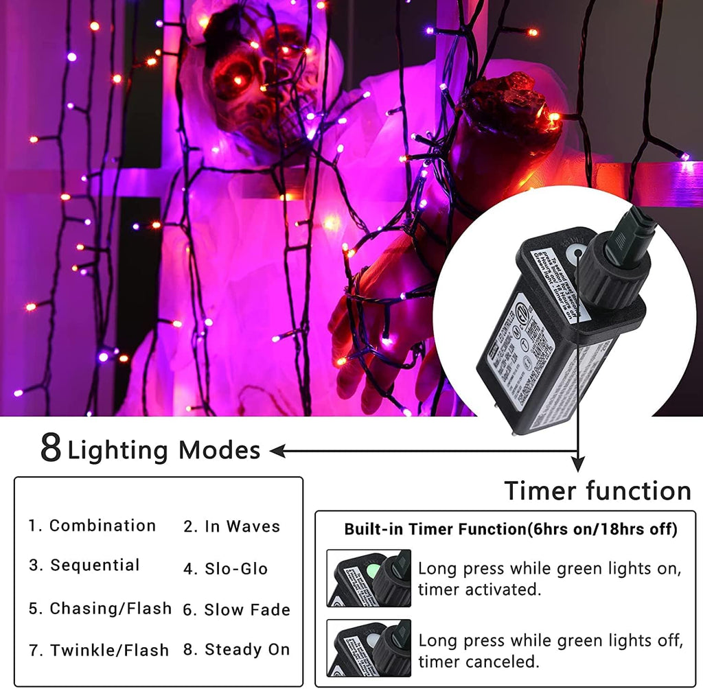 Orange and Purple Halloween Lights, 114Ft 300 LED Halloween String Lights