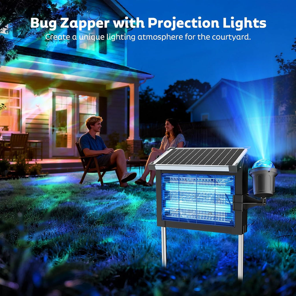 Solar Bug Zapper Outdoor, 4500V Fly Zapper with Projector Lights