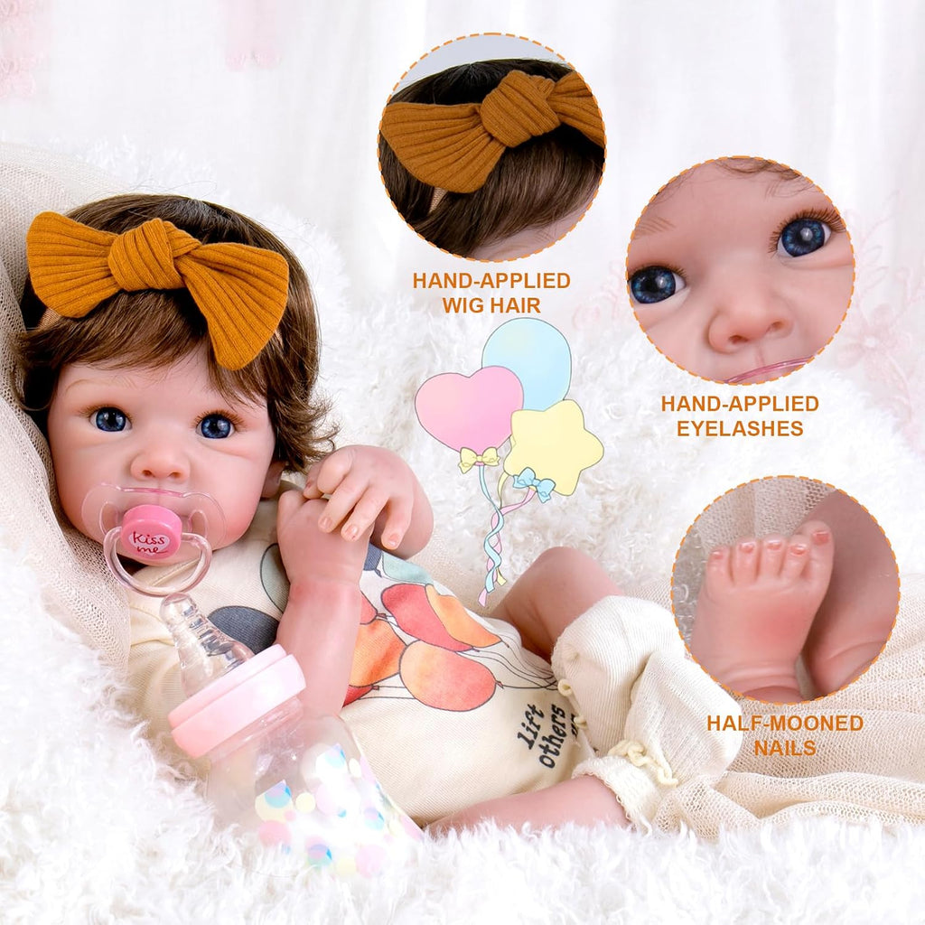Reborn Baby Doll, 20-Inch Realistic Newborn Girl in Beige Outfit