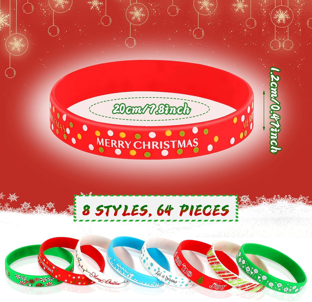 64Pcs Christmas Silicone Bracelets Christmas Party Favors Stocking Stuffers