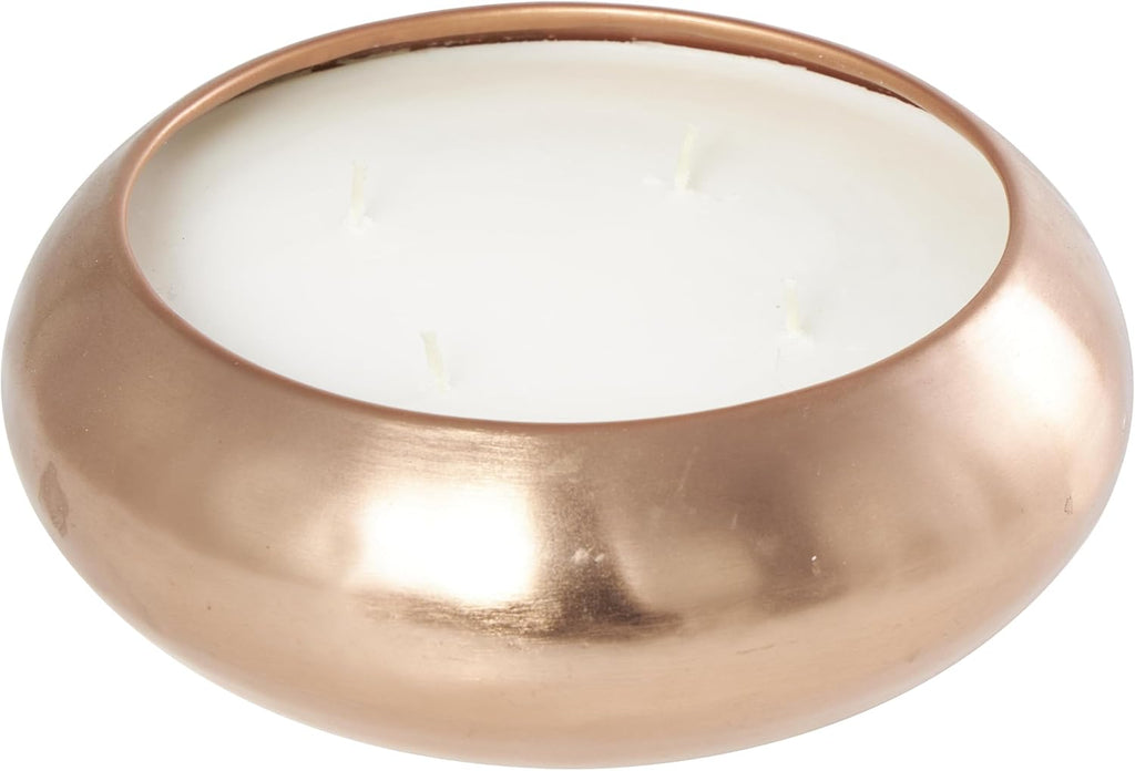 Metal Decorative Candle Tropical Breeze Scented Wide Dome Shaped 60 Oz 4 Wick Aromatherapy Candle with White Wax, Wax Aromatherapy Candle 9" X 9" X 3", Copper