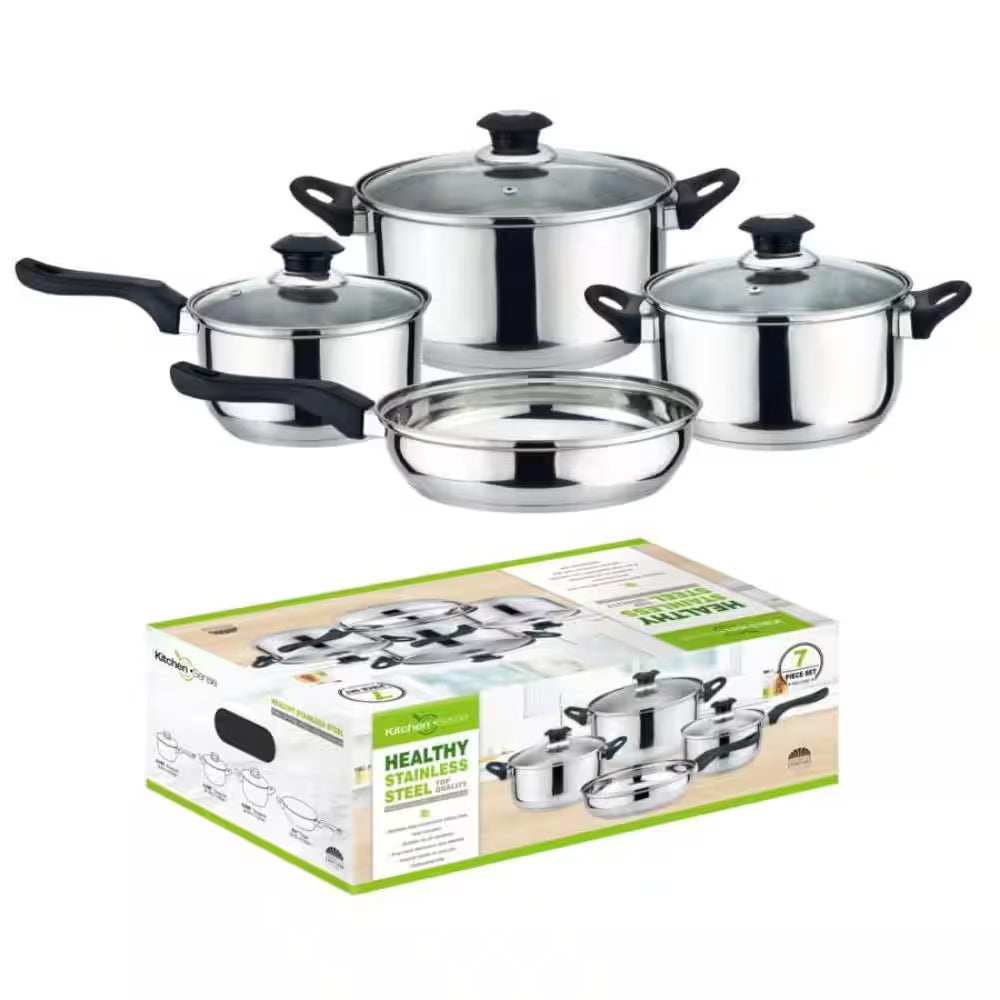 7-Piece Stainless Steel Pots and Pans Kitchen Cookware Set