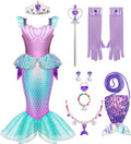 Halloween Little Mermaid Costume with Mermaid Tail for Princess Girls 4-6 for Cosplay, Birthday Outfit