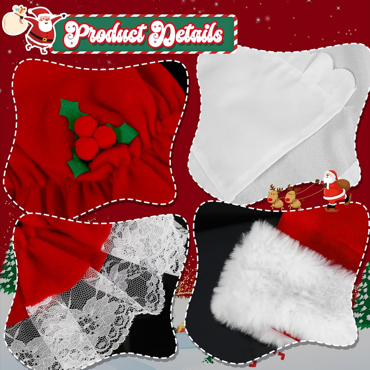 Mrs Claus Costume Adult Women, Christmas Santa Hat Xmas Hat, Red Gloves Santas Gloves, Christmas Apron Mrs Claus Apron, Santas Glasses for Outfit Santa Suit Xmas Costume Women 4Pcs