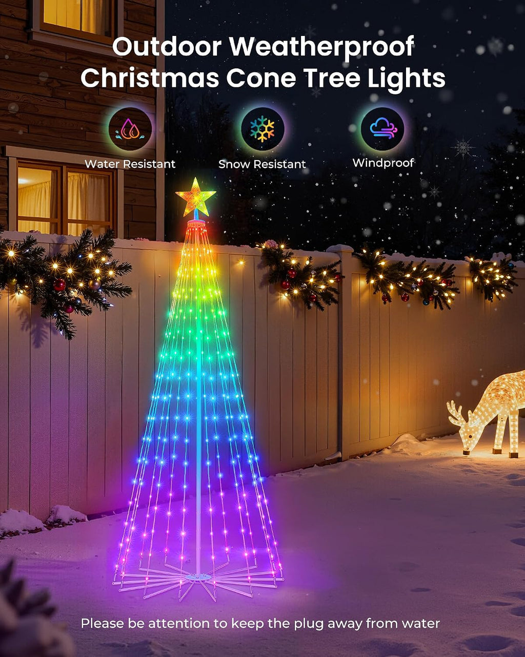 Smart Christmas Cone Tree LED Light, 6Ft 265LED Music Sync with APP Control