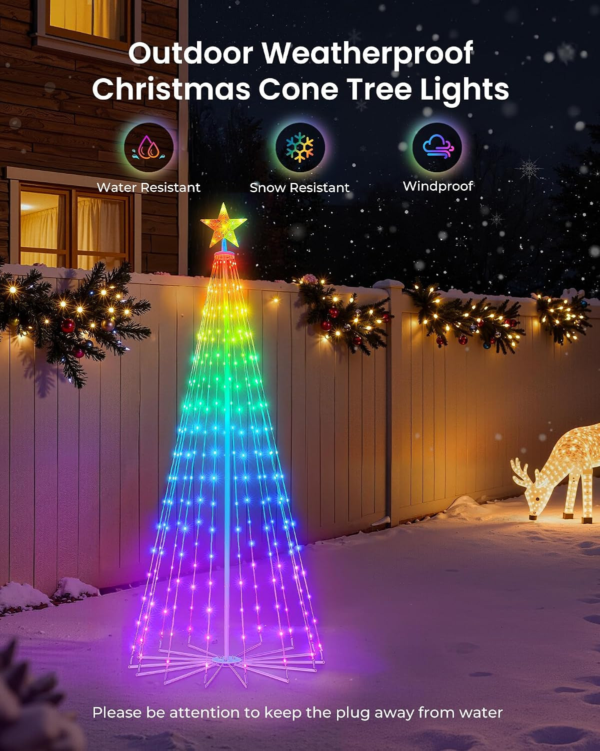 Smart Christmas Cone Tree LED Light, 6Ft 265LED Music Sync with APP Control