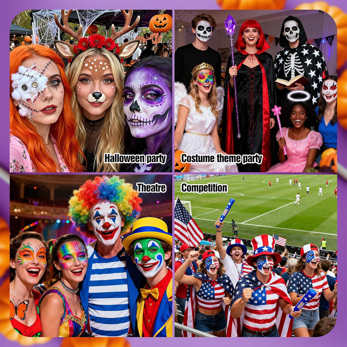Red White Blue Face Paint, Halloween, Independence Day Body Paint
