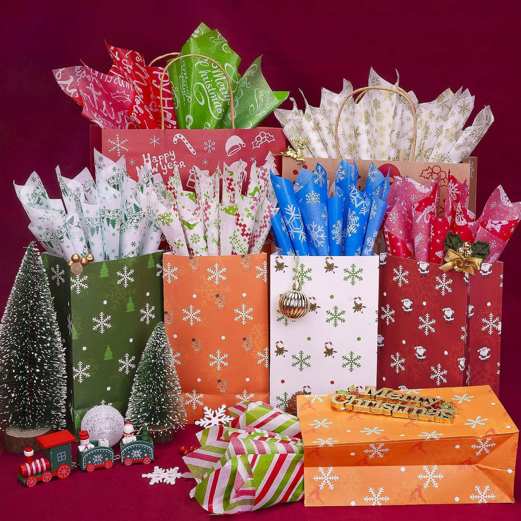 Christmas Tissue Paper, 100 Sheets Glossy Tissue Paper for Gift Bags and Wrapping, Colorful Gift Wraps for Christmas, Holiday, Xmas, New Year, Birthday, Crafts, Art Packaging,19.7X13.8
