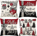 Christmas Decorations - Merry Christmas Trees Red Throw Pillow Covers 18X18 Set of 4,Winter Holiday Decor Throw Cushion Case for Home Couch