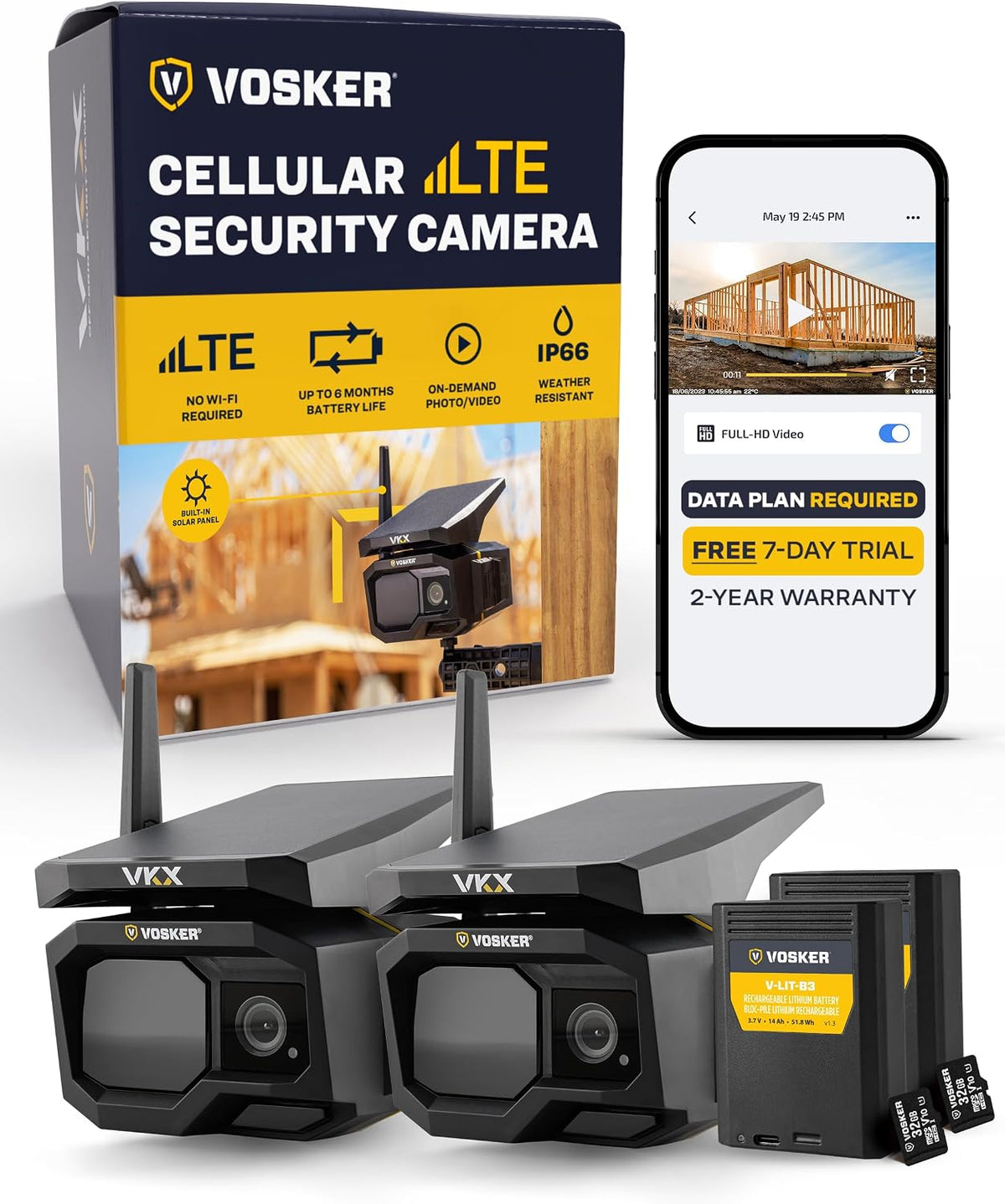 VKX 4G LTE Solar Cellular Security Camera, Video 2-Pack