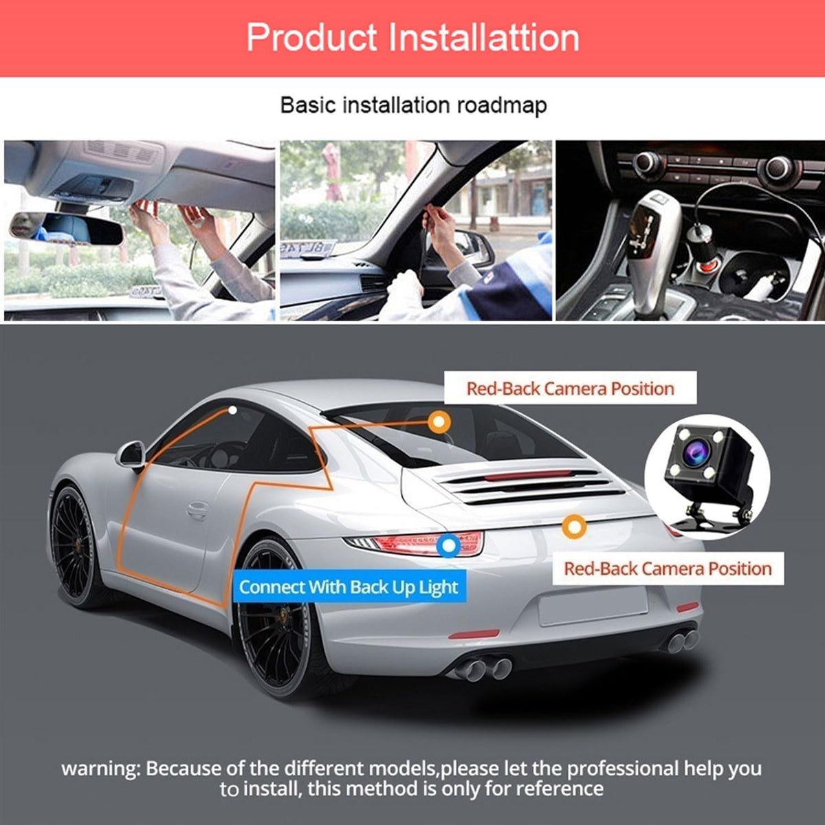 360° Full View Dash Cam Front and Rear Inside, 4 Channel Dashcam 1080P Full HD Dash Camera for Cars with Infrared Lamps Night Vision G-Sensor, Parking Mode, 64GB SD Card Car Accessories