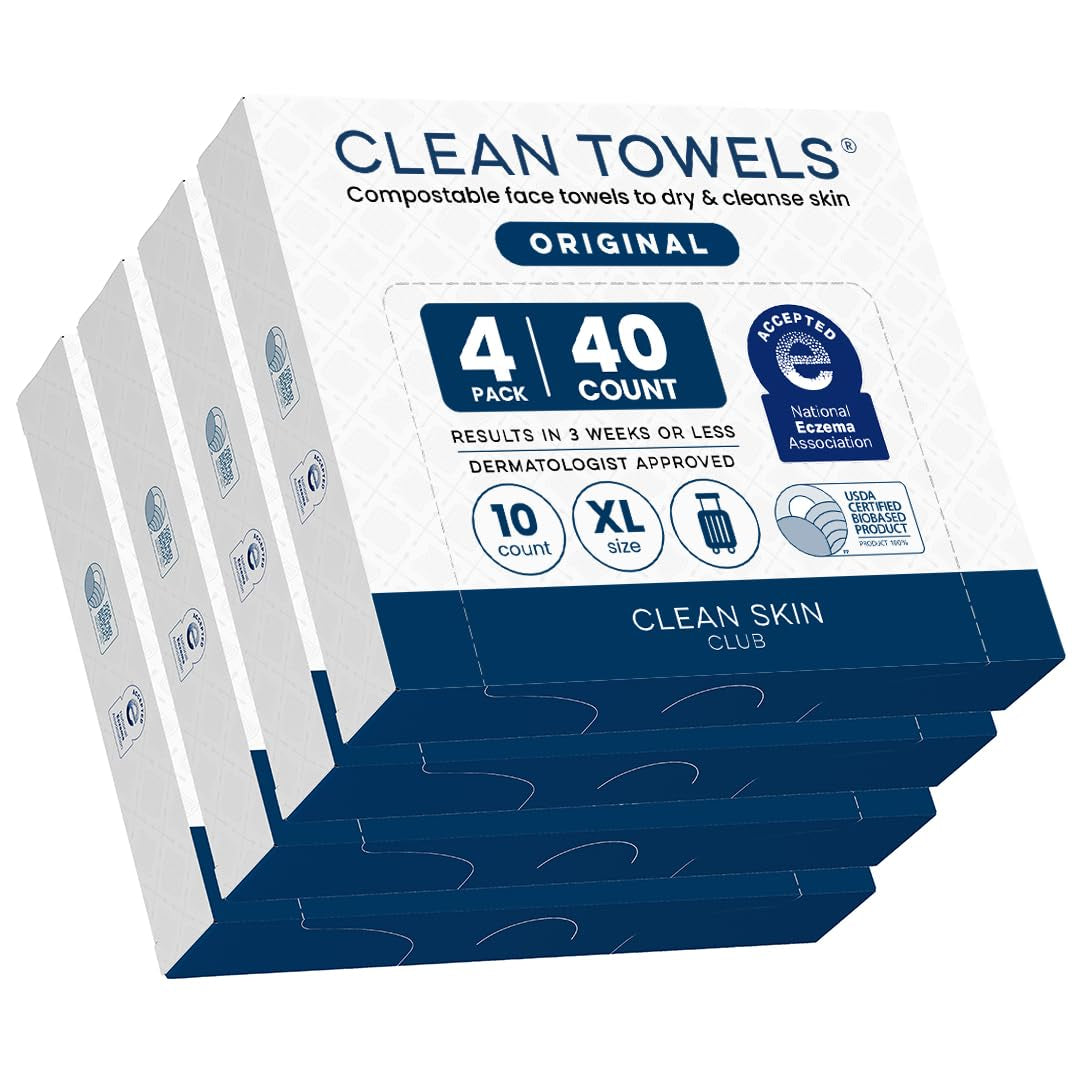 Clean Towels XL®, Travel Pack 100% USDA Biobased Disposable Face Towel, Eczema Association Accepted,Dry Wipes, Tsa-Approved Travel Essential (1, 40 Count(Pack of 40))