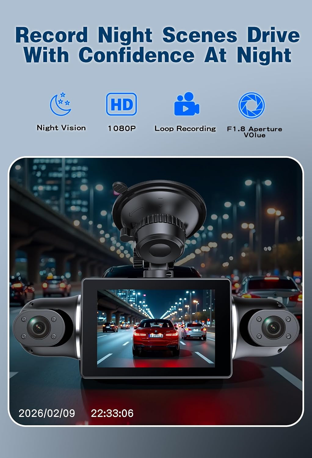 4 Channel Full HD Dash Cam, 2K Front + 1080P Side/Rear Cameras, 128GB Card