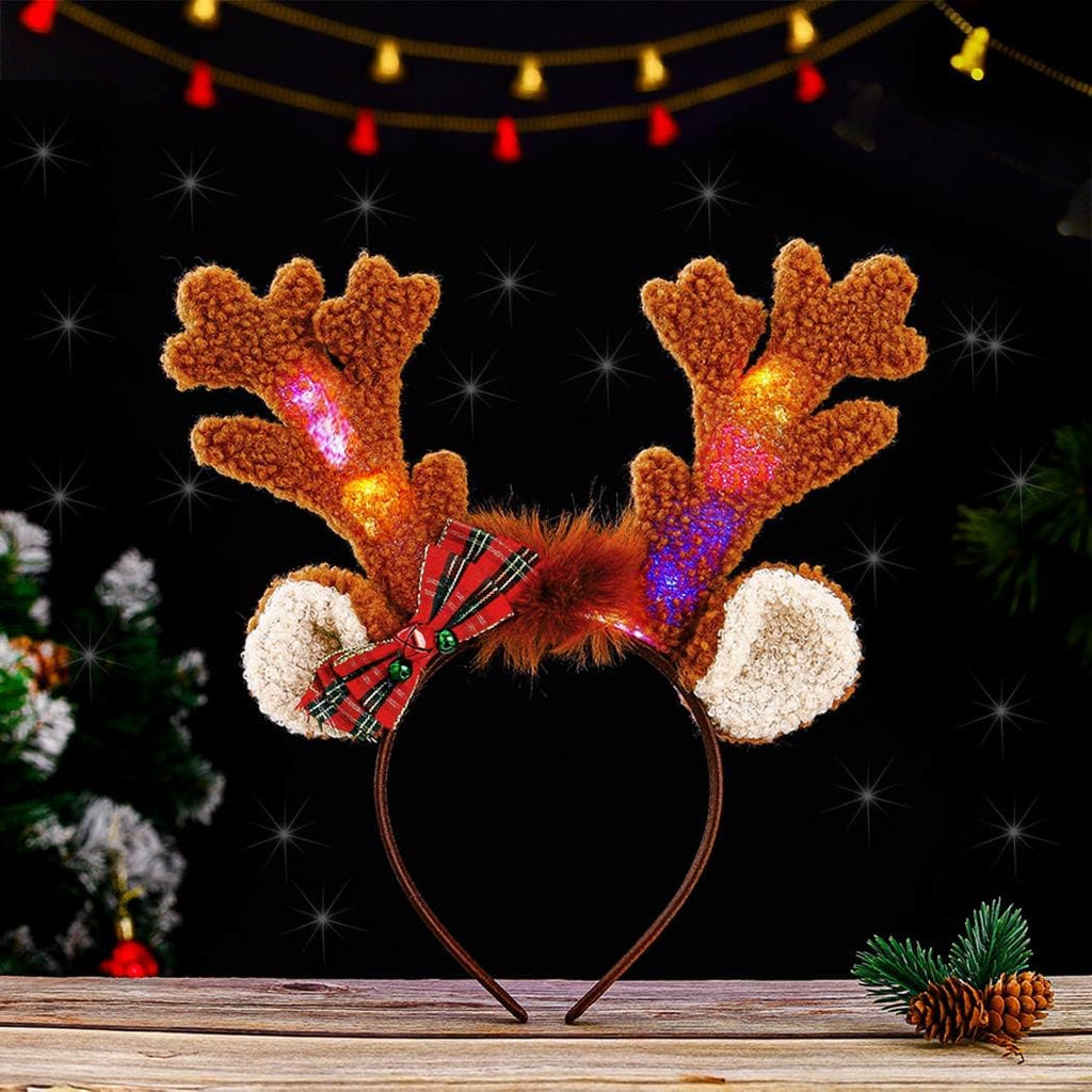 Light up Deer Antlers Headband Costume for Women Adults - LED Ears Xmas Reindeer Christmas Costume