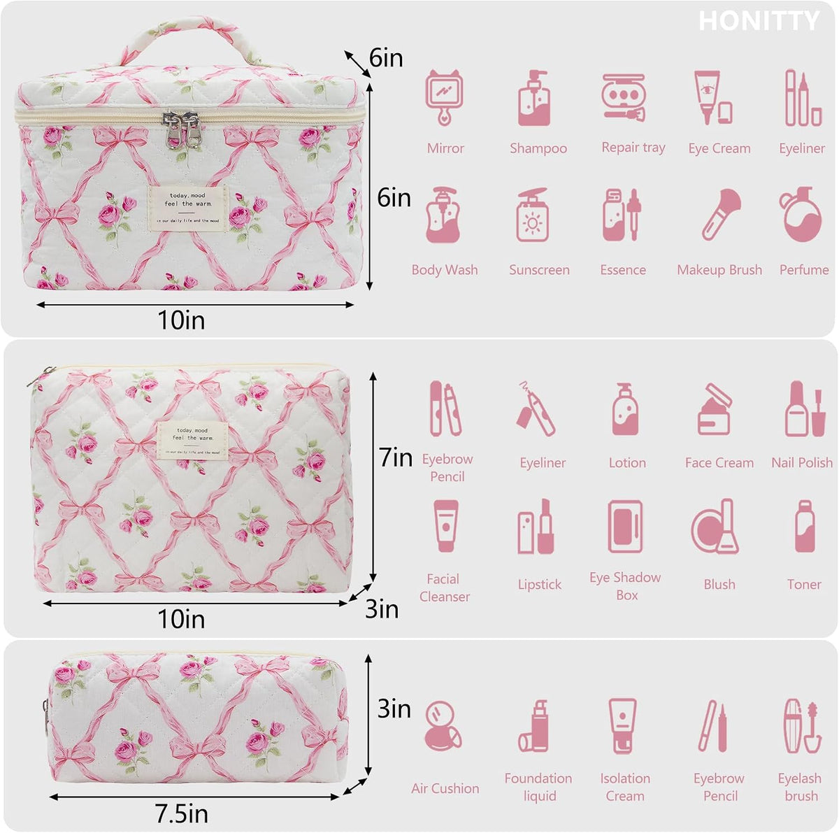 Makeup Bag,Quilted Cosmetic Bags for Women