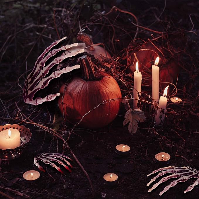 2 Pack Halloween Skeleton Hands Realistic Life Size Severed Plastic Skeleton Hands for Halloween Themed Party Decoration Props(Right & Left)