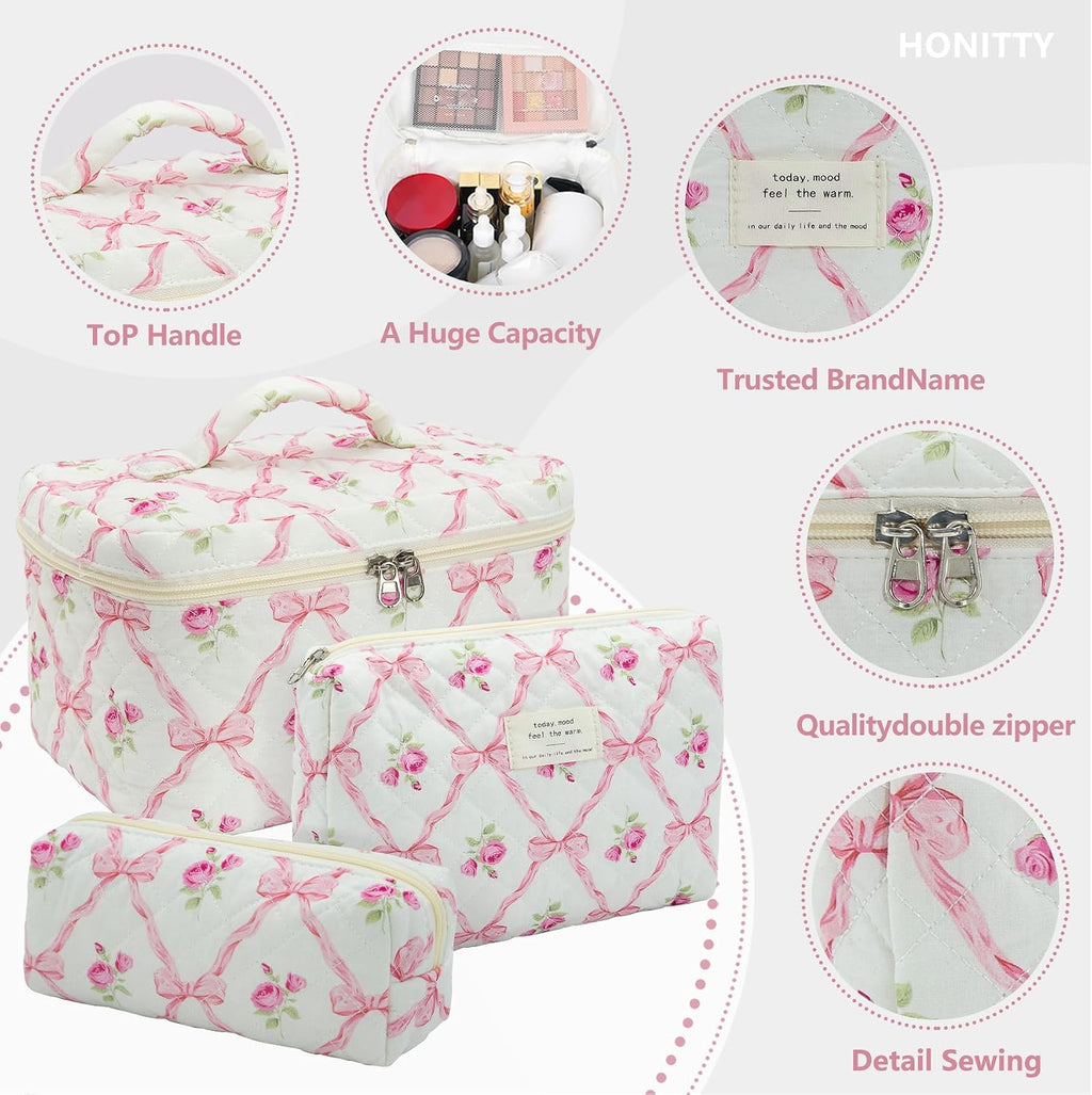 Makeup Bag,Quilted Cosmetic Bags for Women