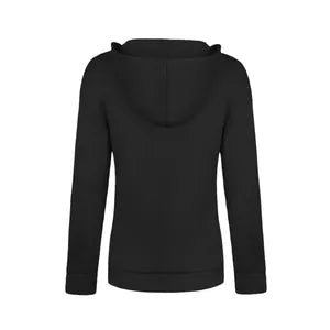 Women's Solid Color Polyester Hooded Sweatshirt Top V-Neck Drawstring Kangaroo Pocket Casual Autumn Long