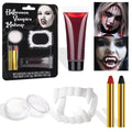 Halloween Vampire Makeup Kit with White Face & Body Paint, Fake Blood, Black and Red Face Paint Crayon and Fake Teeth SFX Makeup Set for Zombie Wounds Clown Cosplay Special Effects Makeup