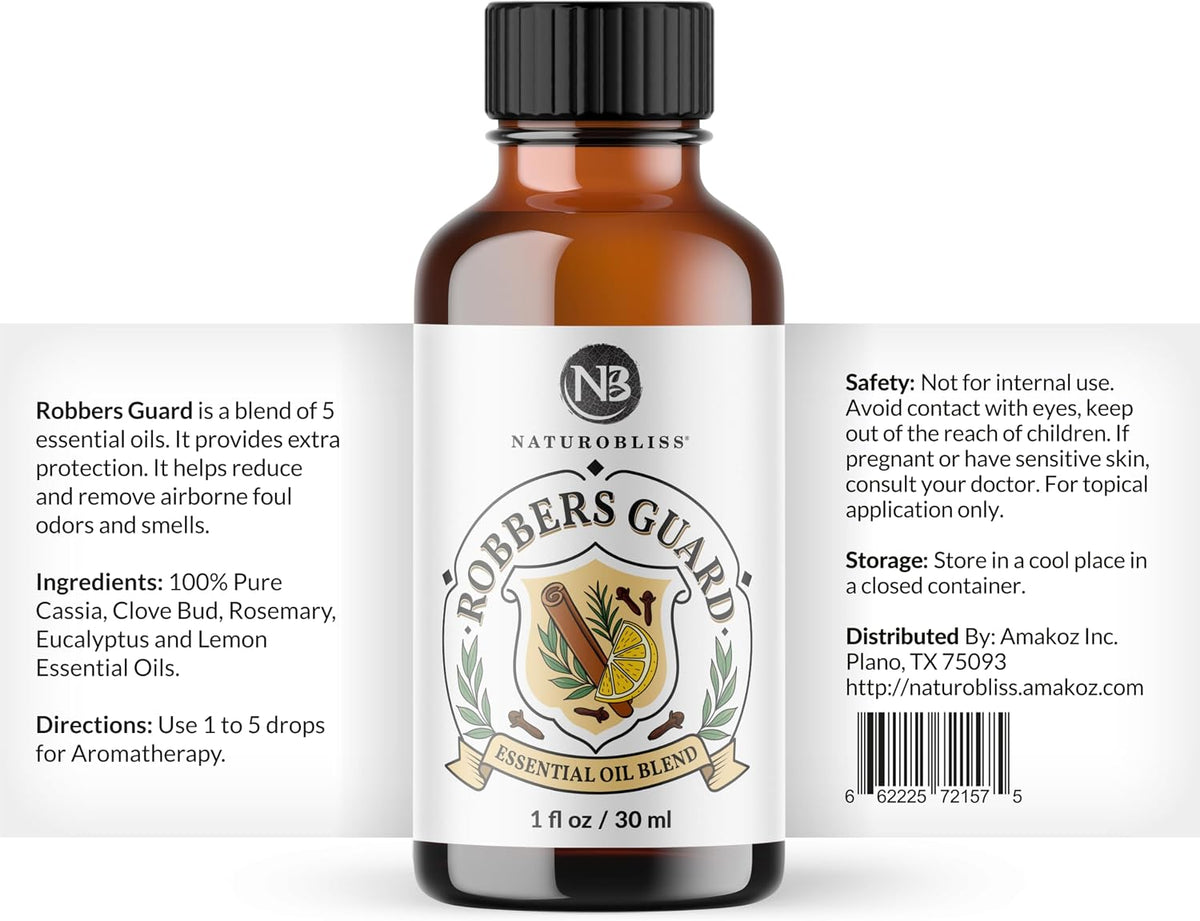 Robbers Guard Synergy Blend Aromatherapy Essential Oils Blend (Cassia Clove Rosemary Eucalyptus Lemon) from Tales of French Thieves - 1 Fl. Oz, 30Ml