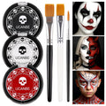 Goth White Foundation + Black Red Face Body Paint for Halloween Makeup, Face Painting Kit with Brushes Facepaint Set for Adults Clown Vampire Skull SFX Make up Costume Cosplay Party Theater Stage