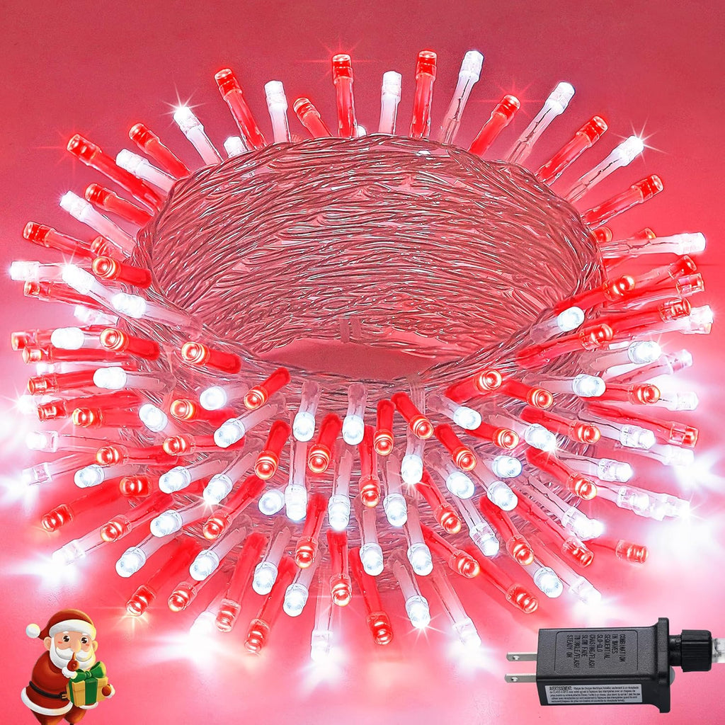 Connectable 100 LED Red and White Christmas Lights with 8 Modes