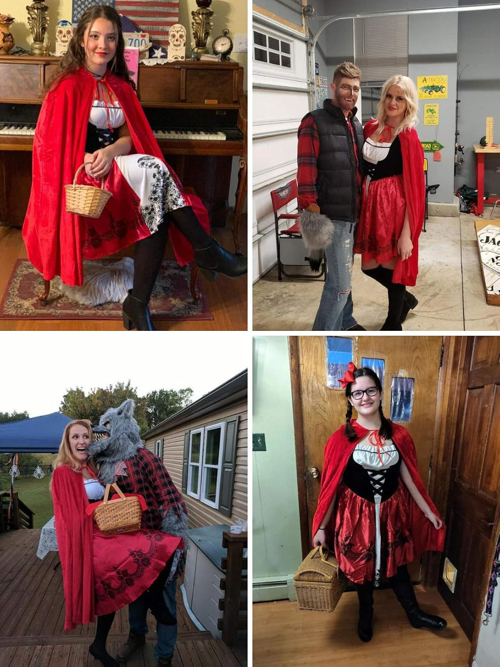 Women Little Red Riding Hood Costume Christmas Halloween Party Dress with Cape