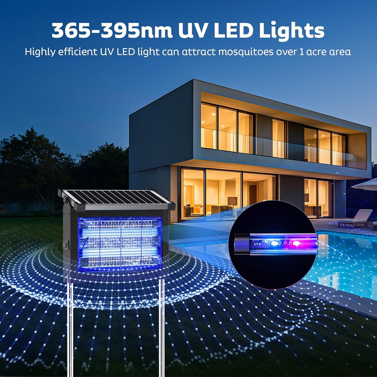 Solar Bug Zapper Outdoor, 4500V Fly Zapper with Projector Lights