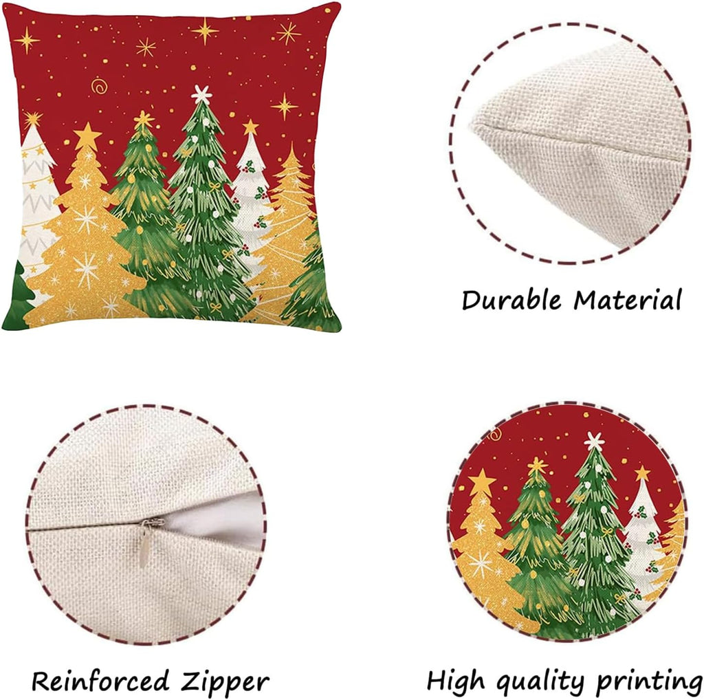 Christmas Decorations - Christmas Pillow Covers 18 X 18 Inches Set of 4,Xmas Tree Throw Pillow Cases Winter Holiday Decor for Sofa Living Room