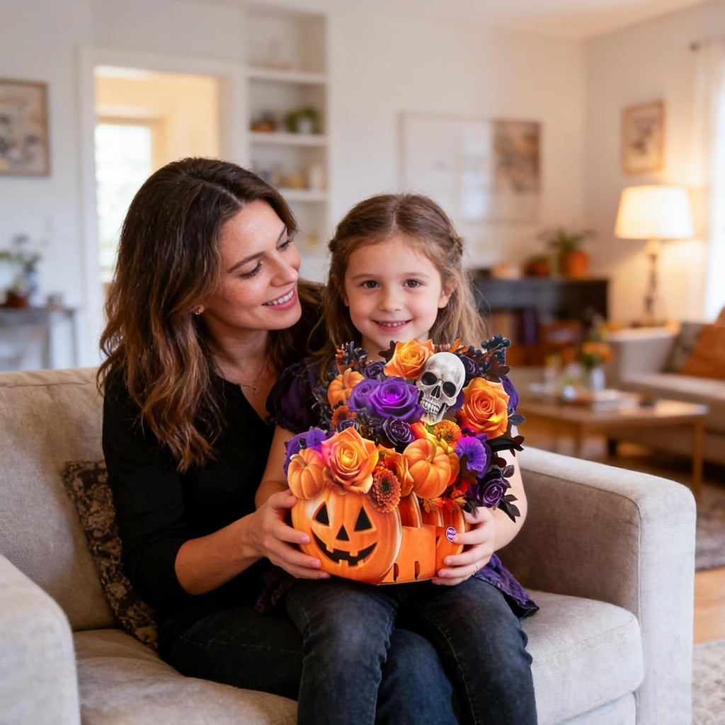 Halloween Bouquet Card with Music and Lights, Halloween Card with Skeleton, Halloween Gifts for Men, Women, Spooky Musical Greeting Card