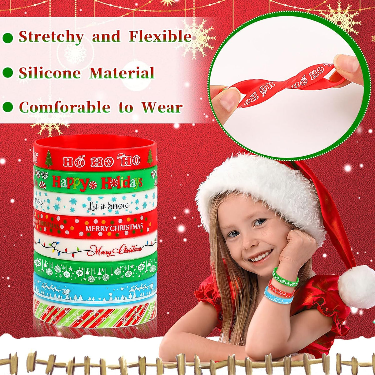 64Pcs Christmas Silicone Bracelets Christmas Party Favors Stocking Stuffers