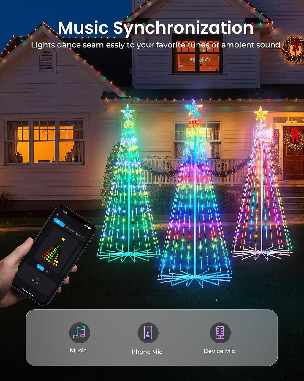 Smart Christmas Cone Tree LED Light, 6Ft 265LED Music Sync with APP Control