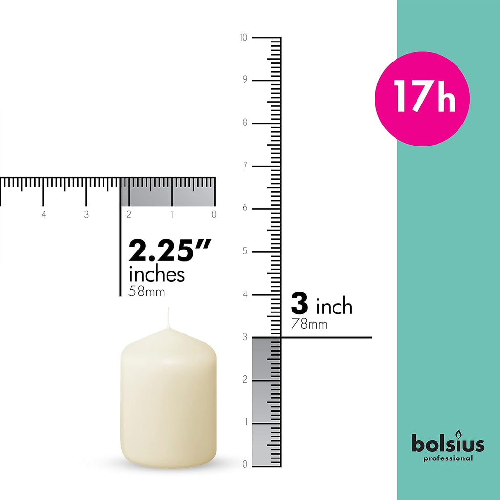 12 Ivory Pillar Candles Bulk - 2.3 X 3 Inch Candle Set - 17 Hours Clean Burning - No Palm Oil - 0% Animal Fat - Premium European Quality - Wedding, Party, Dinner & Emergency Candles
