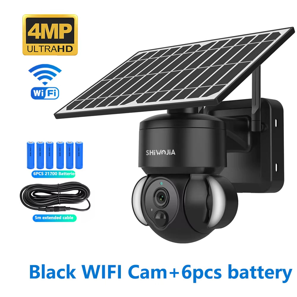 SHIWOJIA 4MP WIFI Solar Camera 4G Sim Card PIR Human Detection Solar Battery Security Camera CCTV Video Surveillance Outdoor Cam